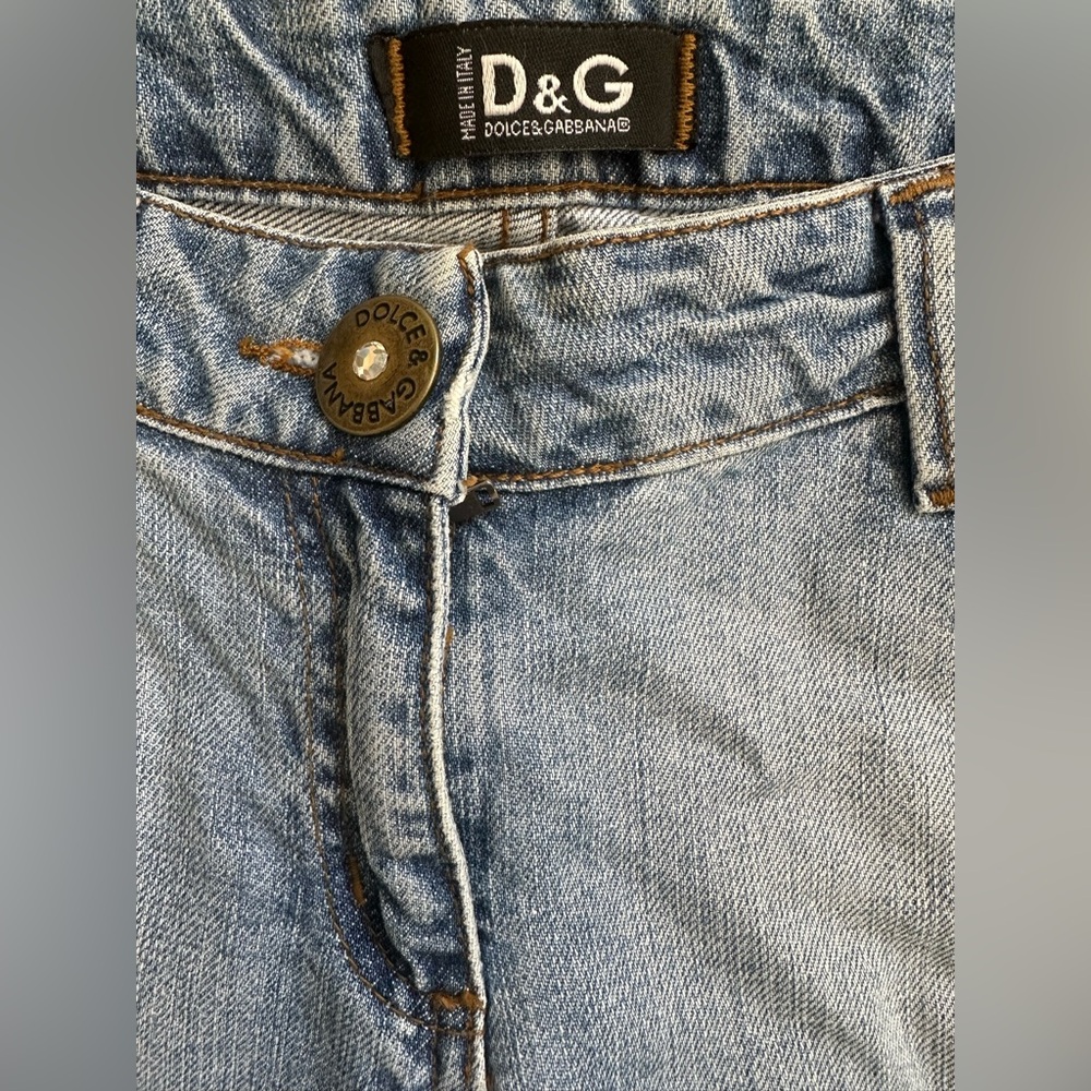 Archive Dolce Gabbana Poem Distressed Blue Denim Jeans 30 Rhinestone Y2K Flare - Picture 3 of 10